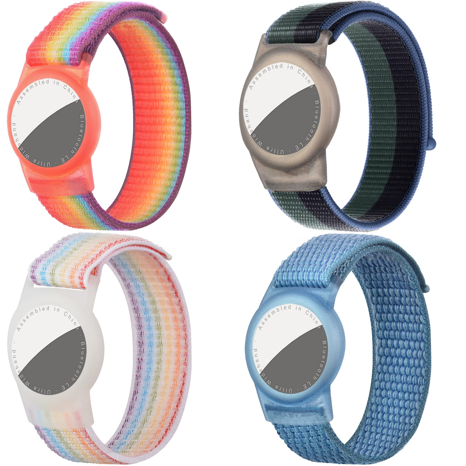 Dingfeiyu 4PCS Nylon Kids Adult Wristband for Airtag, Anti-Lost, Anti-Scratch Bracelet Band, Airtag Tracking Watch Wrist Strap Child, Holder Necklace for Airtag