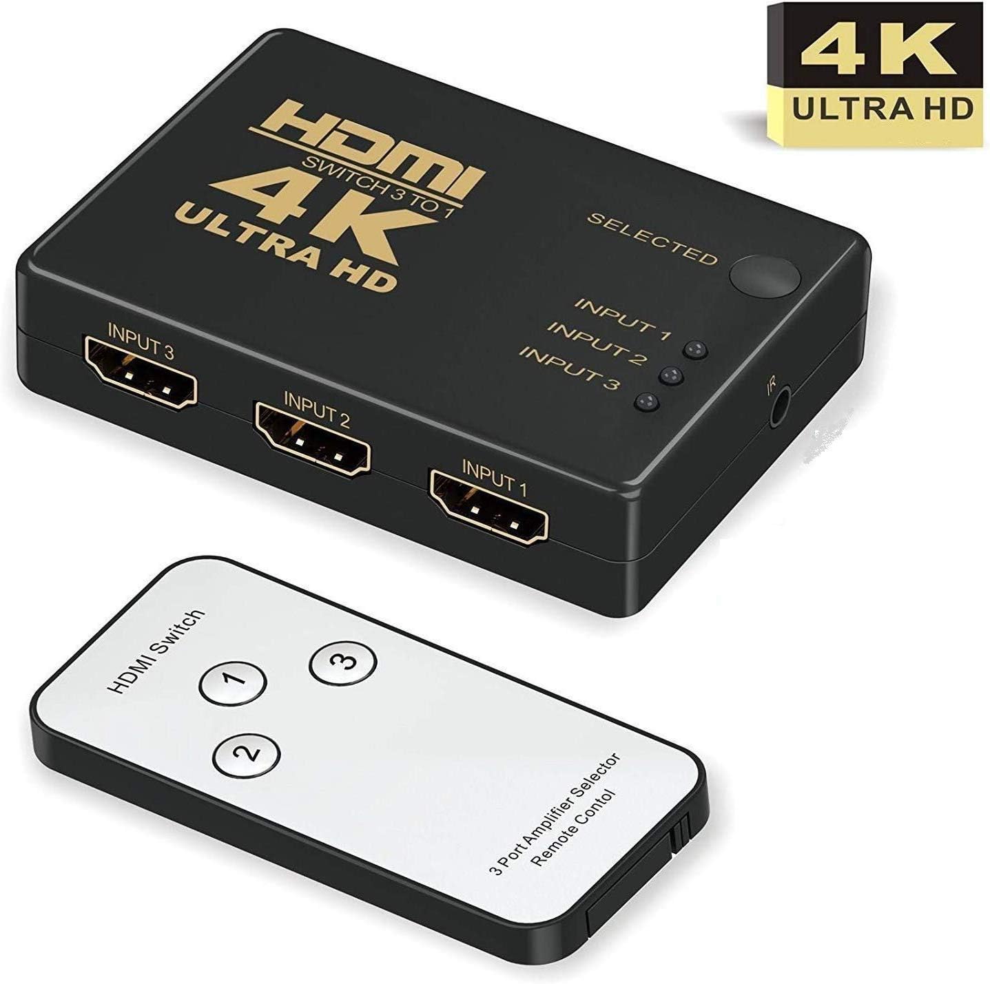 Fleejost Generic 3 Port HDMI Switcher Splitter Switch Box with Remote