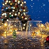 Reallnaive 2 Set Christmas Tree and Star Stemless Wine Glass Christmas 15 oz Drinking Glasses for Dinner Party Birthday Holiday