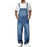 Runcati Men's Denim Bib Overall Jean Romper Casual Fashion Workwear Adjustable Strap Loose Fit Hip Hop Jumpsuit