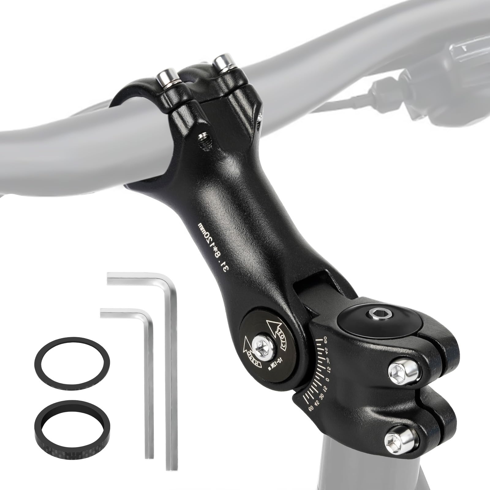 Libershine Bike Stem Riser, Adjustable MTB Stem 31.8mm Handlebar, Bike Stem 0-60° Degree, with Hex Key, Aluminum Alloy Bike Handlebar Stem Riser for Mountain Bike Road Bike City Bike Bicycle