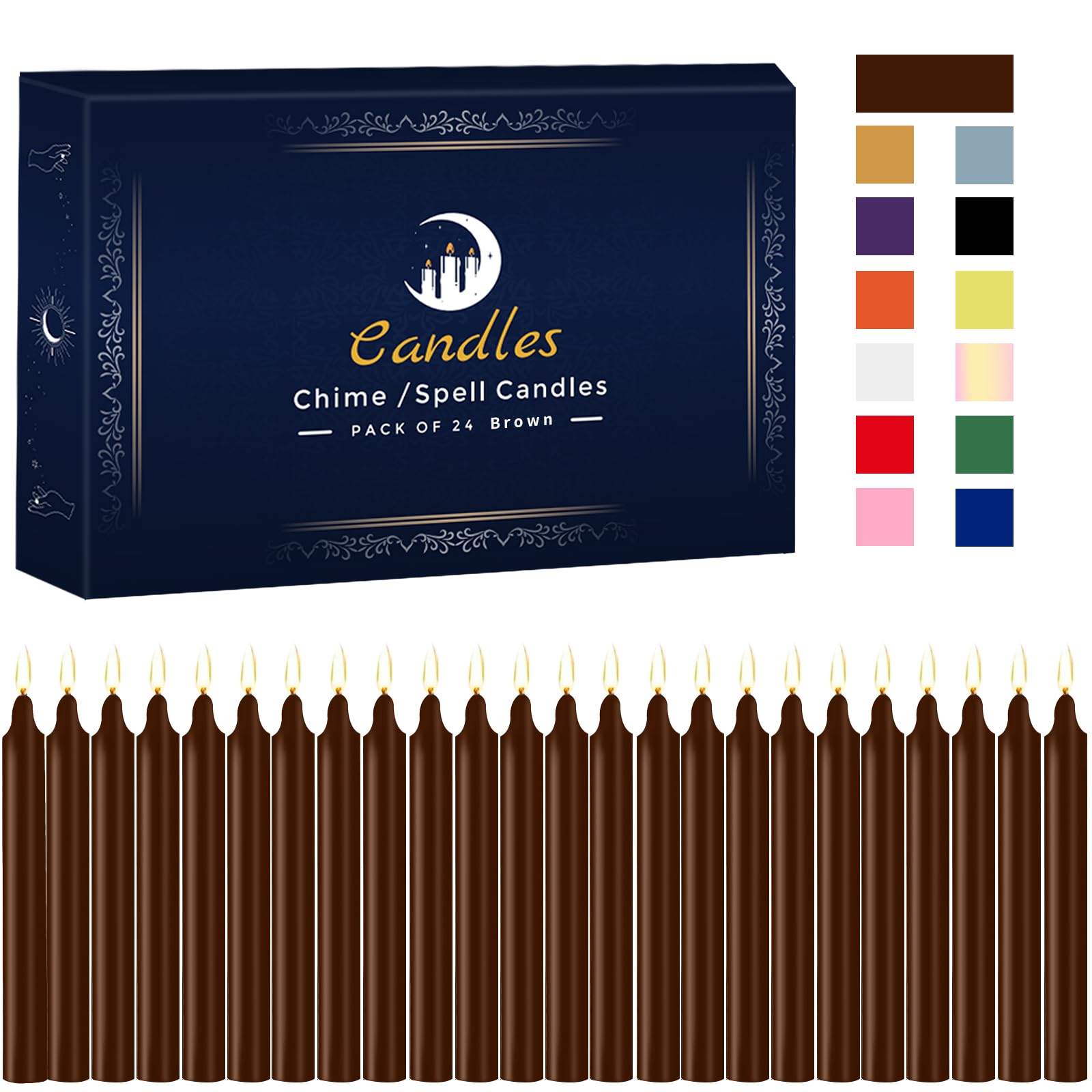 Photo 1 of 24 Pack Brown Spell Chime Candles – Premium Mini Unscented Taper Candles for Rituals, Prayer, Birthdays, Meditation, Altar, Spells, Chime Candles - 4 Inch Tall - Ideal for Witches