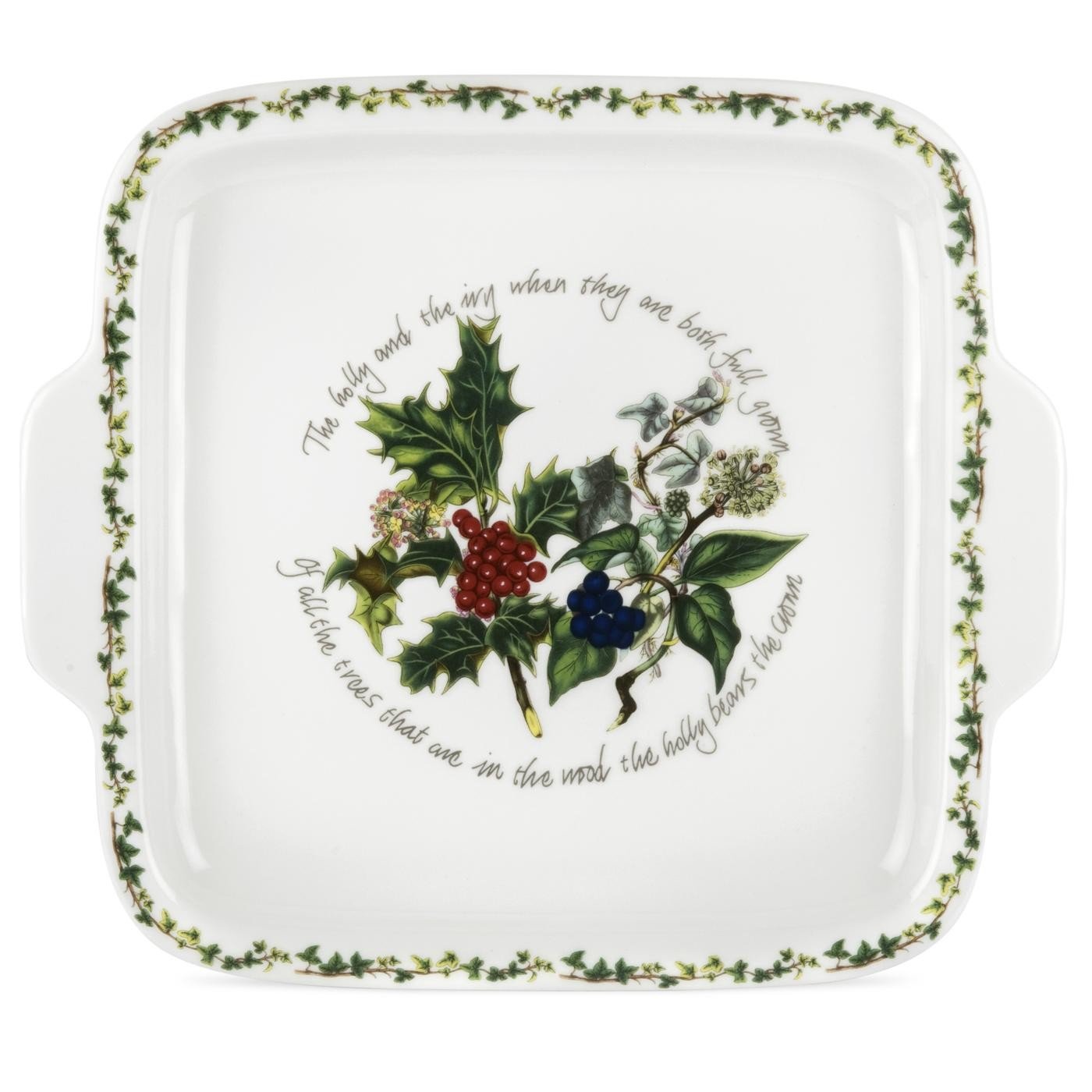 Portmeirion x The Holly & Ivy Cake Plate - Ceramic Square Plate with Handle, Stylish and Durable, Suitable for Serving Cakes, Pastries, Desserts, or Everyday Entertaining