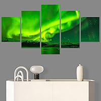 SIGNWIN 5 Panel Canvas Wall Art Astronomy & Space Contemporary Cosmic Dramatic Green Group Photography Realism Ultra for Home Decorations Ready to Hang - 60