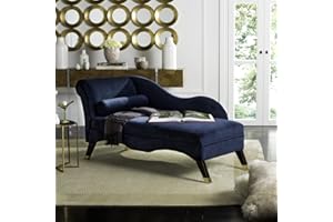 Safavieh Home Collection Caiden Navy Velvet Chaise with Pillow