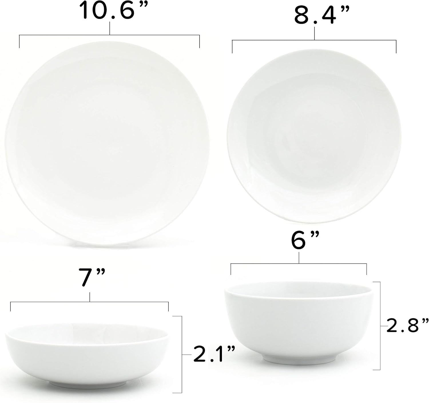  | Euro Ceramica Essential Collection Porcelain Dinnerware and Serveware, 16 Piece Set, Service for 4, Classic White: Dinnerware Sets