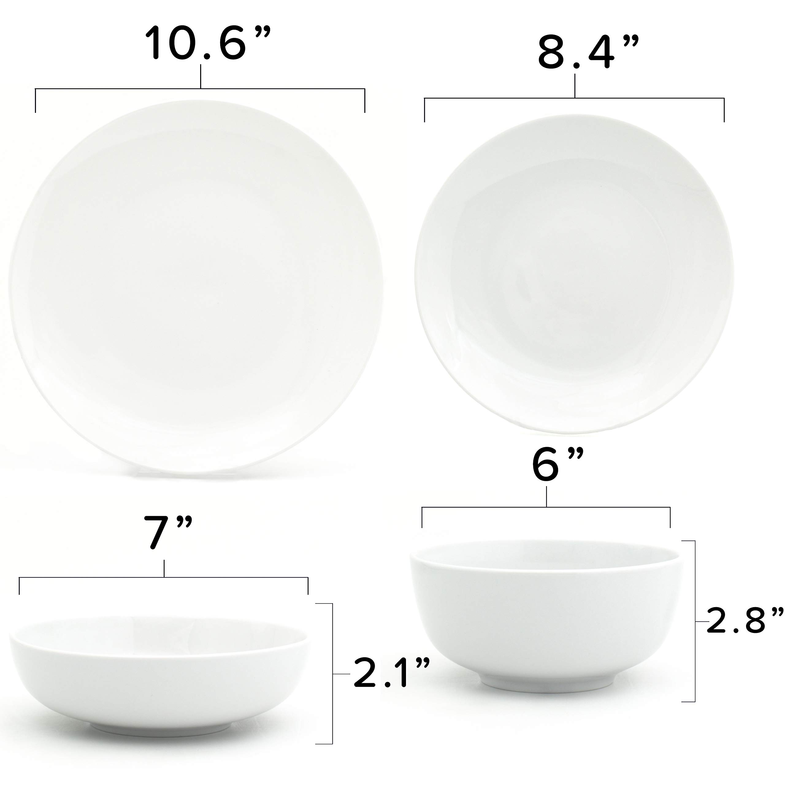 Euro Ceramica Essential Collection Porcelain Dinnerware and Serveware, 16 Piece Dinnerware Set, Service for 4, Classic White