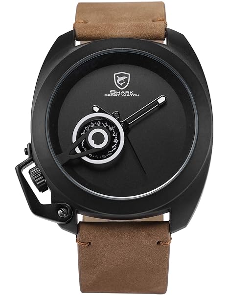 Tawny Shark Sport Quarz Uhren Armbanduhr Herren Echtes Leder LED Anzeige Datumsanzeige
