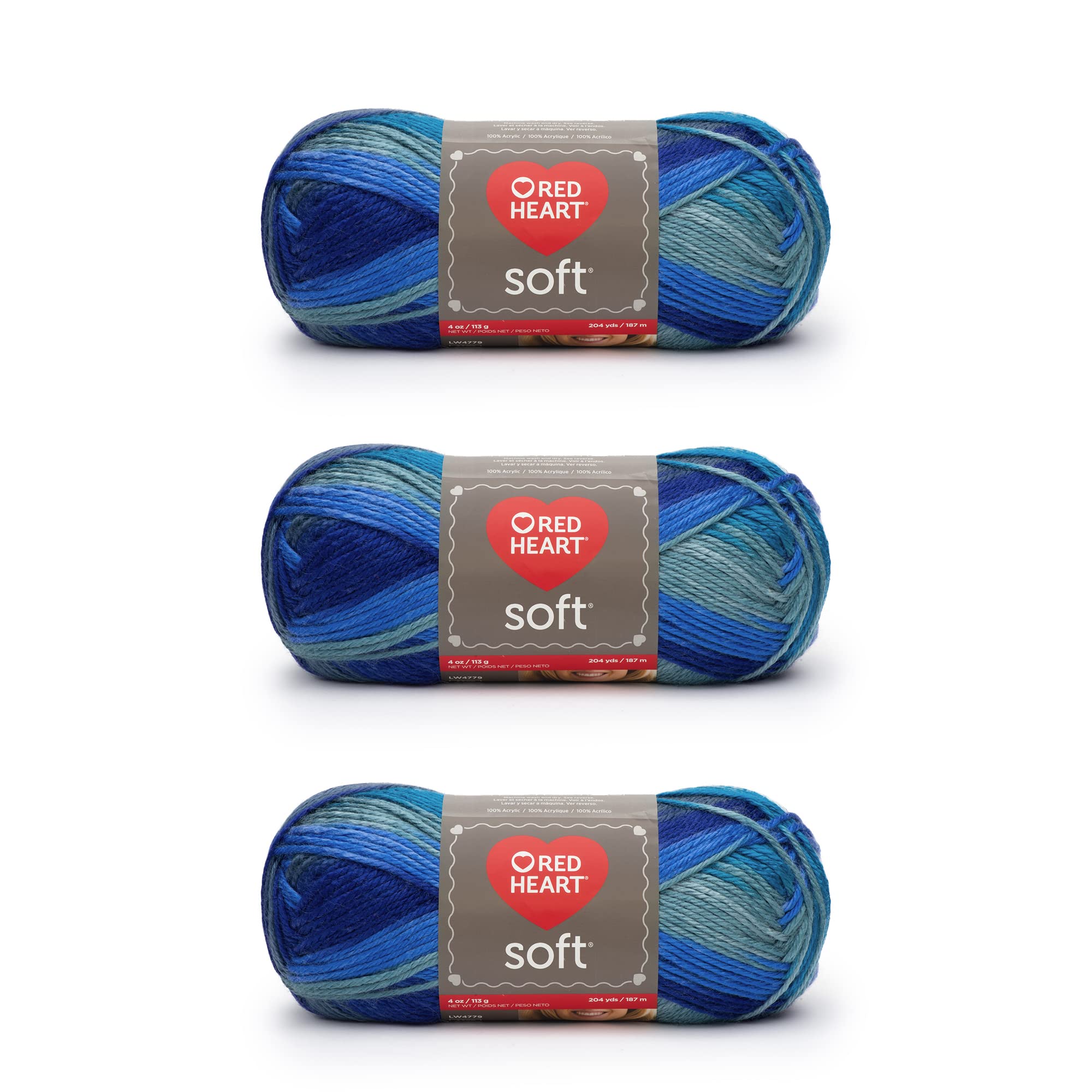 Red Heart Soft Yarn, 3 Pack, Seaglass 3 Count