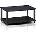Furinno Turn-N-Tube No Tools 2-Tier Elevated TV Stand, Plastic Round Tubes, Dark Walnut