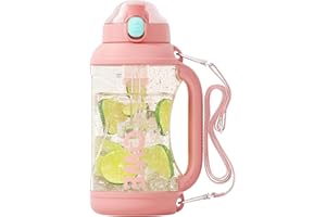 QWE Gym Water Bottle Large Capacity with Handle holder strap,high-capacity,67.6oz,Heat-resisting,Reusable,PPSU BPA Free,Double drinking with straw leak proof, for Travel, School, Outdoors (Pink)