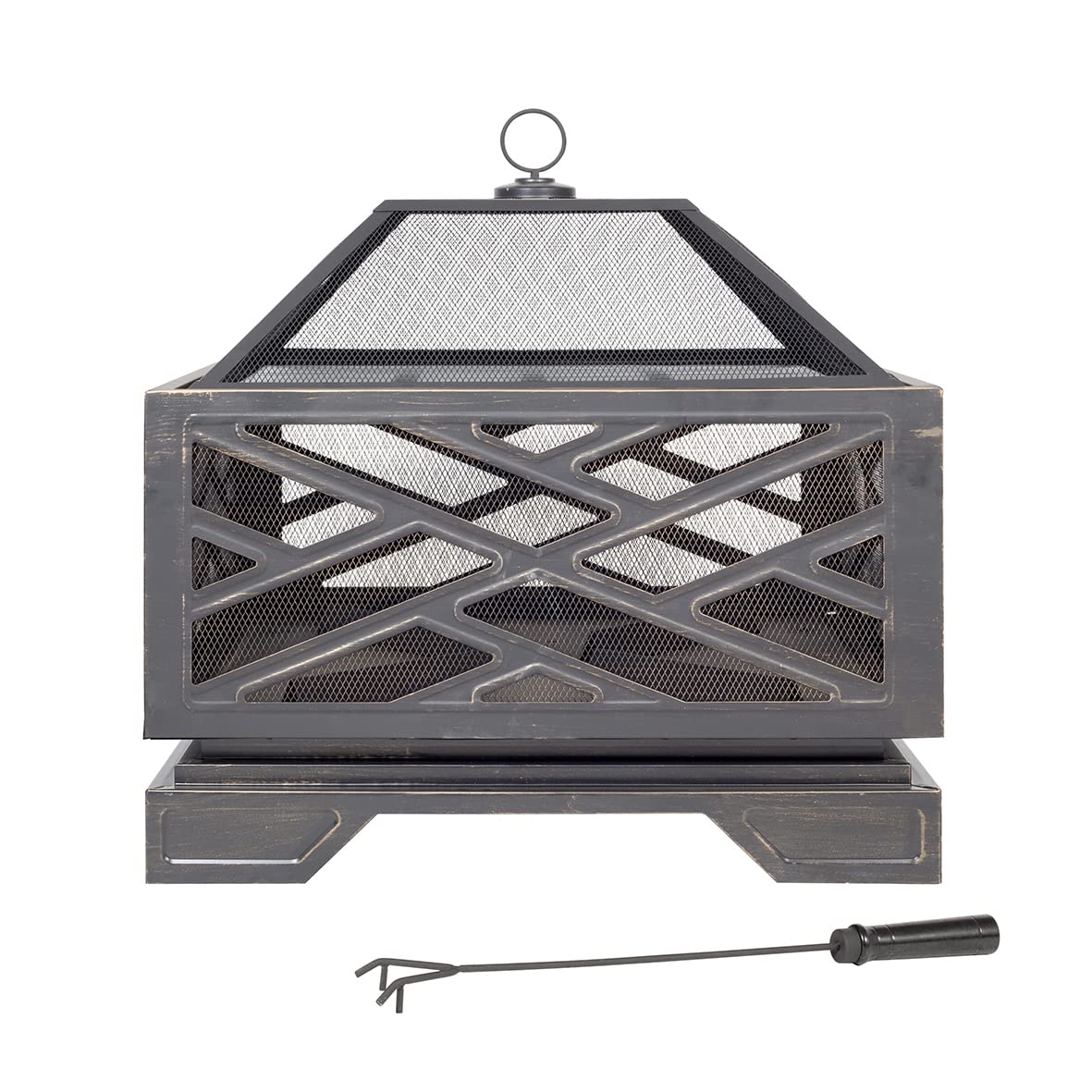 La Hacienda Brooklyn Deep Steel Firepit with Cooking Grill, XL Bronze effect. Modern, Patio Heater Wood Burner