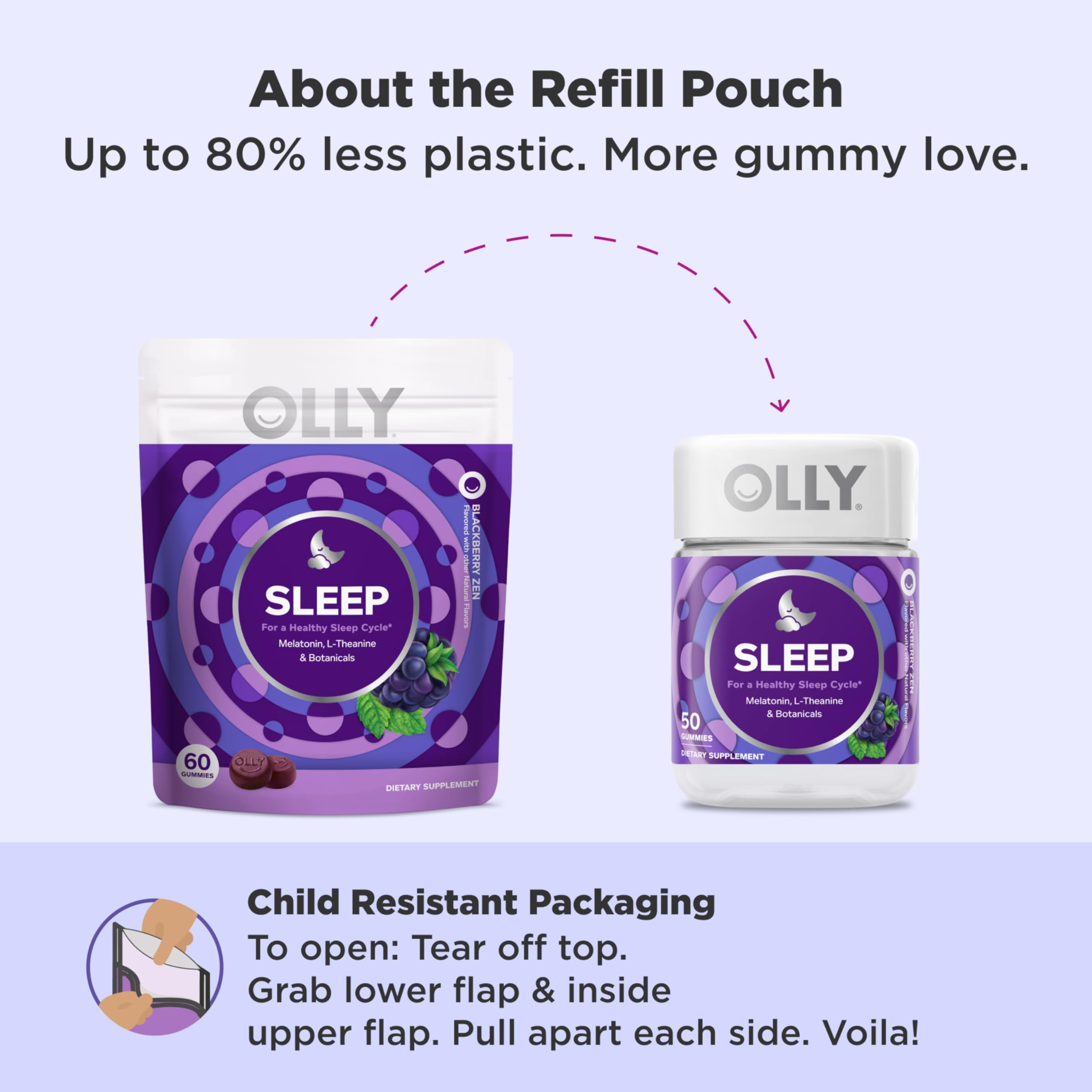 OLLY Sleep Gummy, 3 mg Melatonin, L-Theanine, Chamomile, and Lemon Balm Extracts, Blackberry Flavor, 30 Day Supply - 60 Count