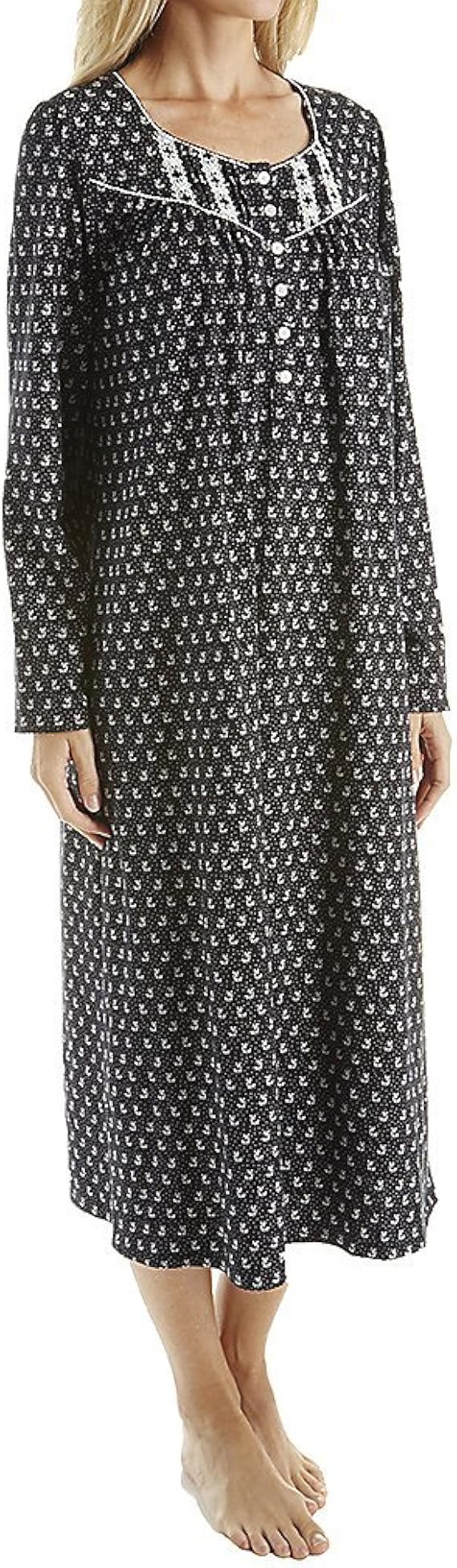 ARIA Women's Long Sleeve Ballet Knit Jersey Nightgown, Black/Multi