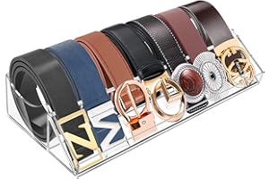 Acrylic Belt Organizer, FODIENS 7 Compartments Belt Storage Holder for Closet Drawer, Clear Belt Box Container Display Case w