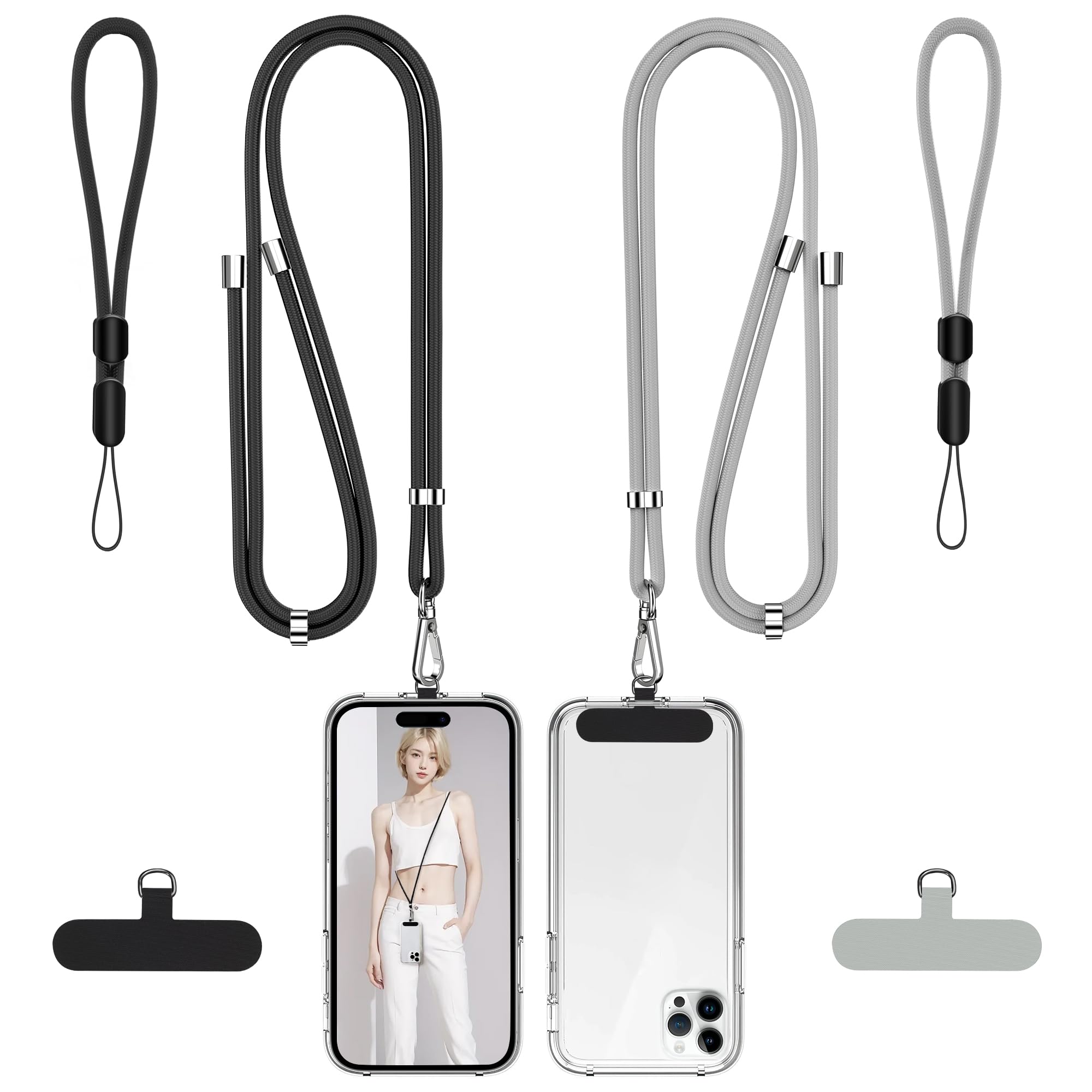 Photo 1 of takyu Phone Lanyard, 2 Pack Adjustable Cell Phone Lanyard Crossbody Neck Strap & 2 Pack Phone Wrist Strap with 2 PcsTether Tabs Compatible for iPhone Android Smartphones-Black Grey
