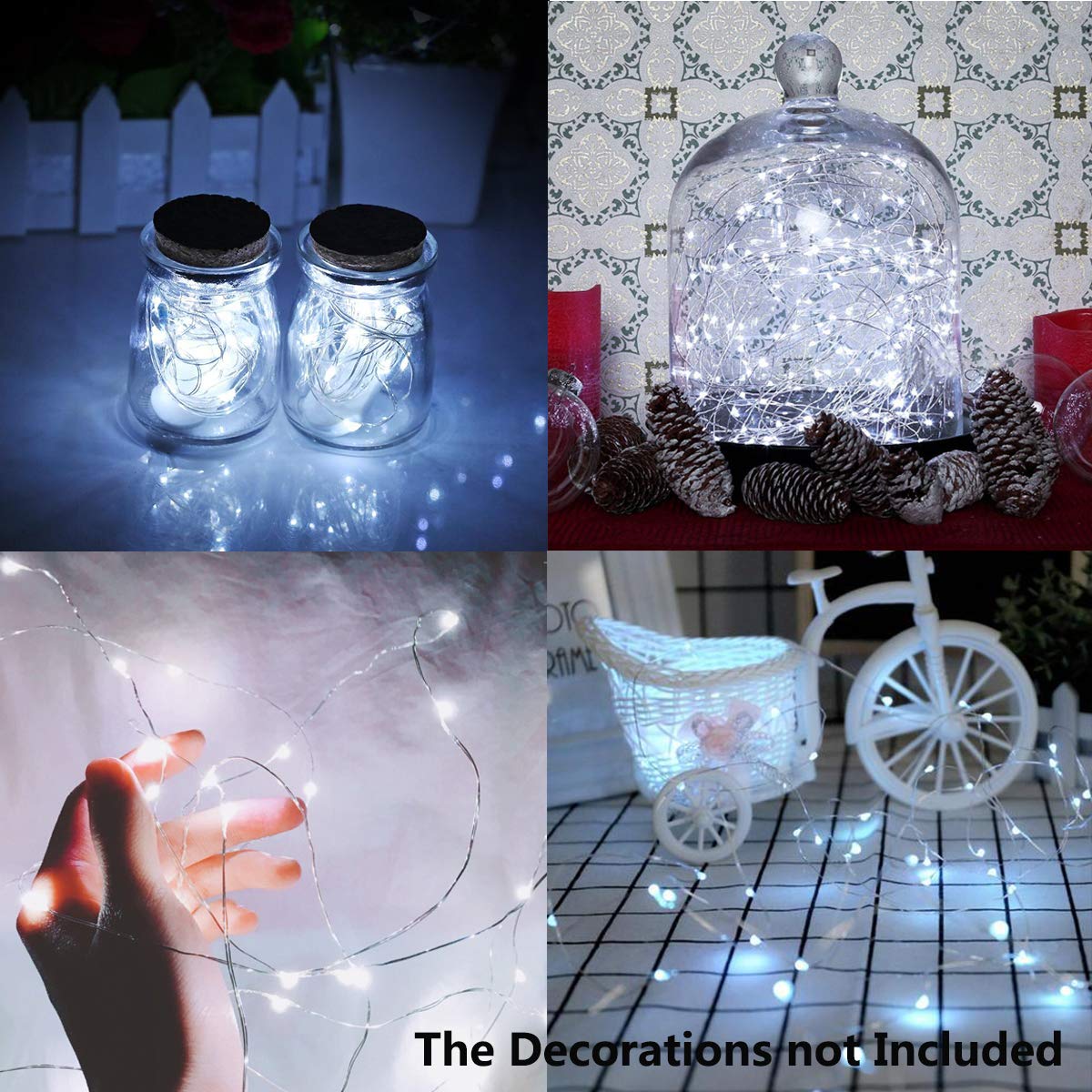 Fairy String Lights, 15 Pack 20 LED Fairy Lights Battery Operated Sliver Wire Lights + 6 PCS Extra Replacement Batteries with Starry Jar Lights for DIY Party Wedding Decorations (Cool White)