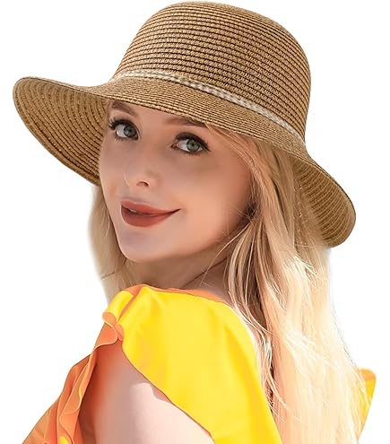 UPF 50+ Foldable Beach Straw Hat for Women, Wide Brim Sun  display picture 3