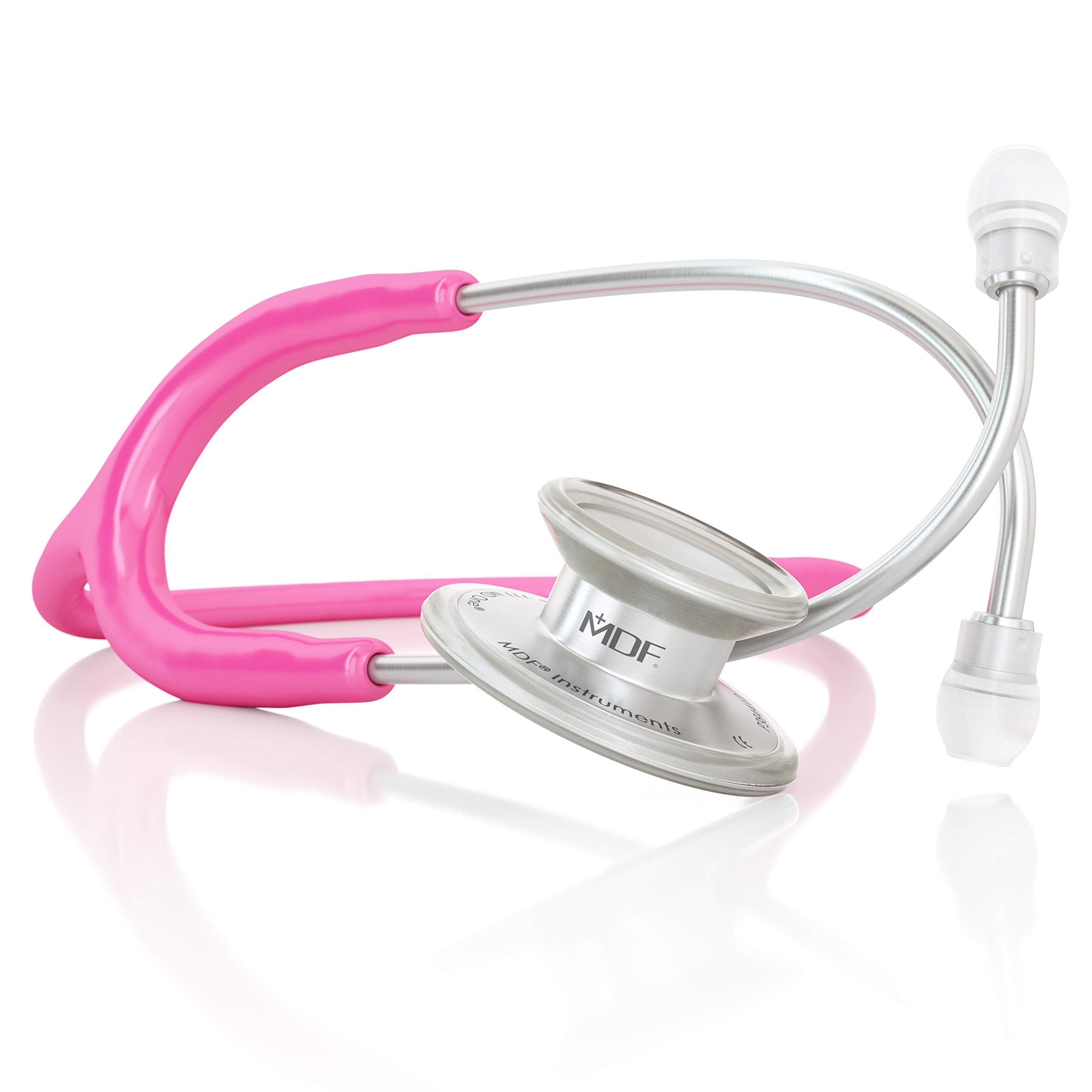 MDF MD One Stainless Steel Stethoscope, Adult, Fuschia Tube, Silver Chestpieces-Headset, MDF77732