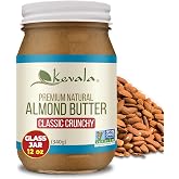 Kevala Almond Butter Crunchy - 12 oz, Glass Jar, With Pieces of Almonds | Natural Spread for Baking and Cooking, For Breakfast and Smoothies, Peanut Butter Substitute with No Sugar Added