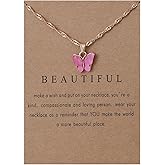 Colorful Butterfly Pendant Necklace with Card for Women Friend Bohemian Adjustable Chain Boho Acrylic Insect Animal Necklace Party Holiday Jewelry Christmas Birthday Gift