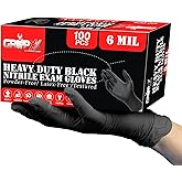London Labs Heavy Duty 6 Mil Black Nitrile Gloves - Disposable, Latex & Powder Free | Mechanic, Food Prep & Tattoo | Rubber Gloves for Cooking, Cleaning & Household | Pack of (100)