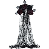 DDazzling Day of The Dead Floral Headband Dia De Los Muertos Costume Halloween Flower Headpiece,Black Flower