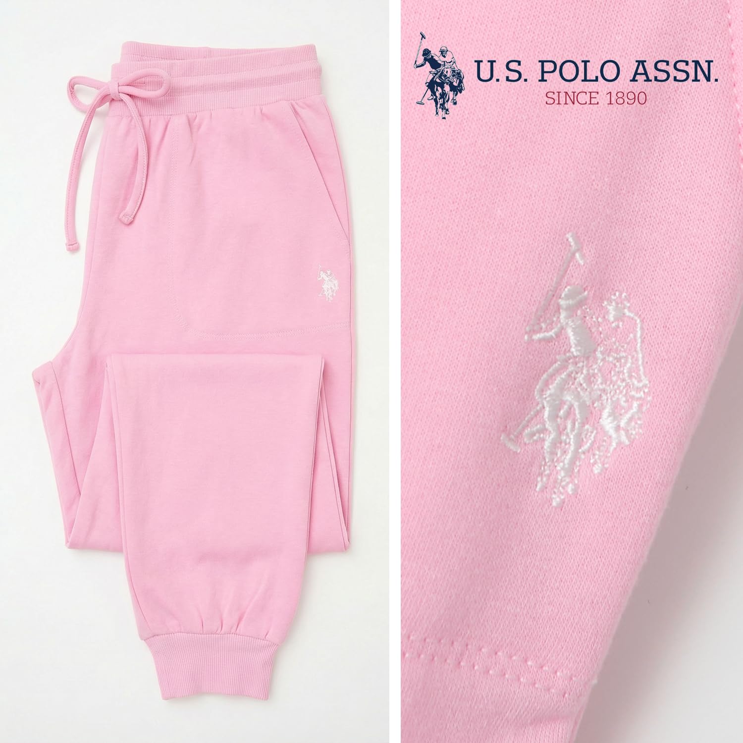 U.S. Polo Assn. Women's Jogger Sweatpants, Fleece-Backed, Pockets Valentines Gifts for Her (Rose Shadow Pink, Medium)