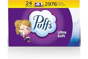 Puffs Ultra Soft Facial Tissues, 24 Family Boxes, 124 Tissues per Box