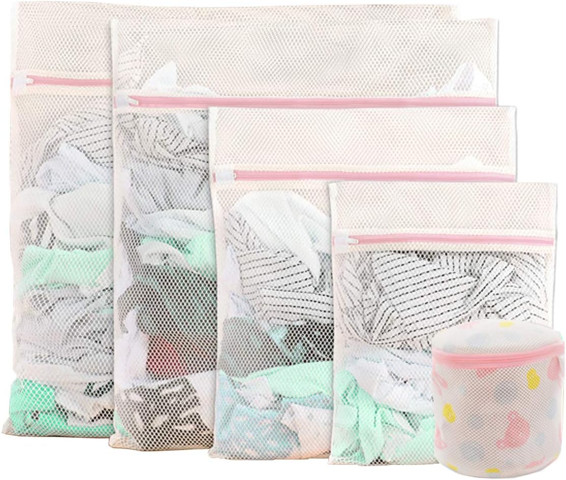 AARainbow 5 Packs Laundry Mesh Wash Bags with Premium Printed Double Layer Mesh Bra Women Lingerie Wash Bags (5 Pack ：XL+L+M+S+Underwear Bag)