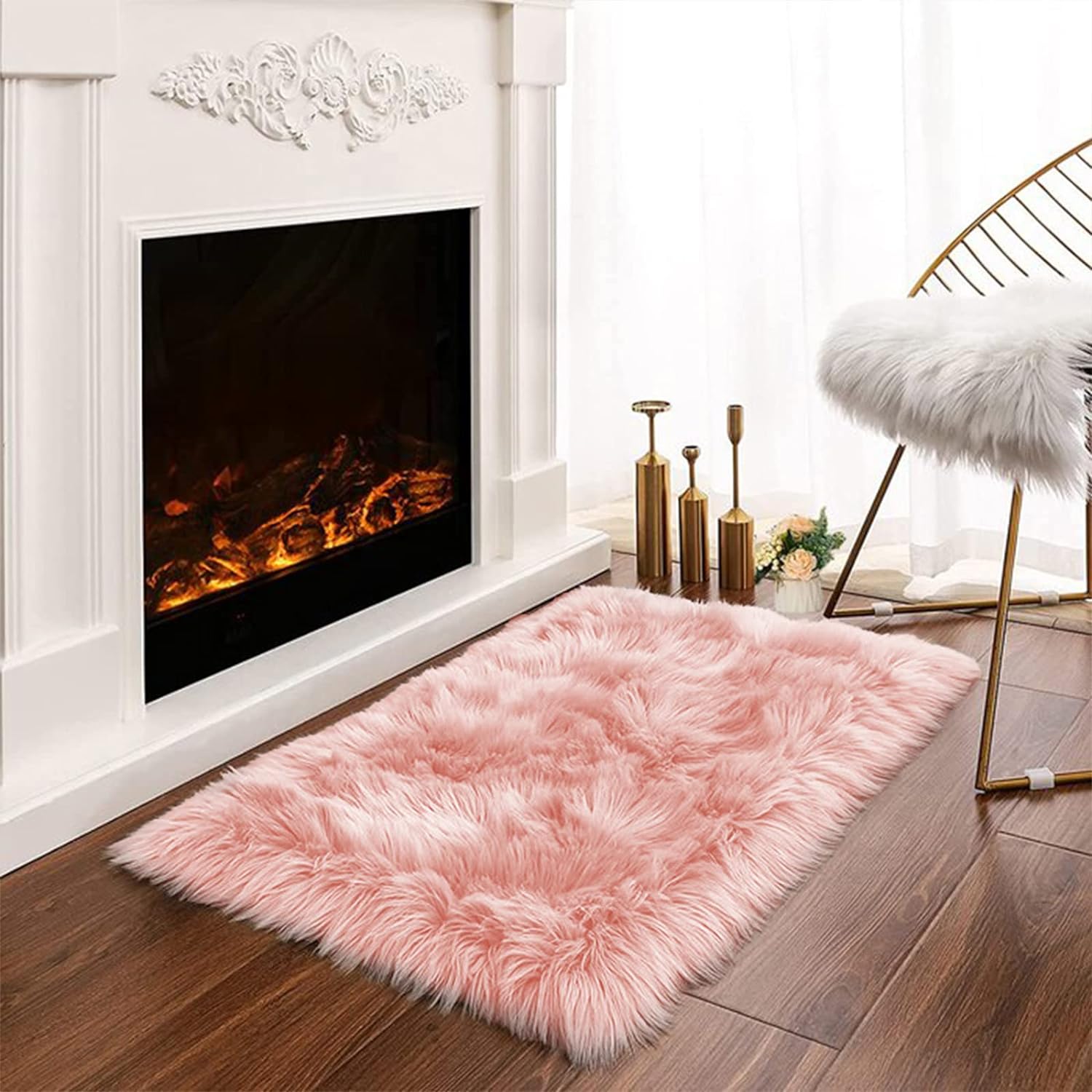 Rugs, Pads & Protectors - Latepis Pink 2x3 Faux Fur Rug for Bedroom Decor for Teen Girls Throw Fuzzy Fluffy Furry Sheepskin Rug for Sofa Cushion Luxury Home Décor Rectangle