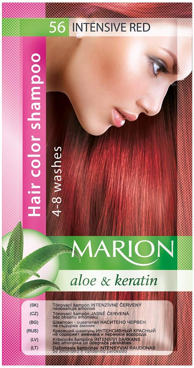Marion Hair Dye Shampoo Bag Semi-Permanent Colour 4 to 8 Washes with Aloe and Keratin, 56 - Intensive Red, 40 ml (1er Pack)