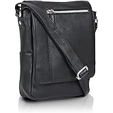 VALENCHI- Genuine Leather Medium Size Crossbody Shoulder bag for Men & Women. (Black Smooth)