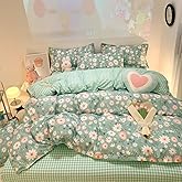 CinYana Sage Green Duvet Cover,Botanical Daisy Floral Duvet Cover Set,3 Pcs Kids Comforter Cover Set,Garden Flower Bedding Set,Soft Reversible for Girls Women Boys(Flowers,Queen)