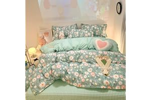 CinYana Sage Green Duvet Cover,Botanical Daisy Floral Duvet Cover Set,3 Pcs Kids Comforter Cover Set,Garden Flower Bedding Set,Soft Reversible for Girls Women Boys(Flowers,Queen)