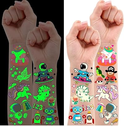 Leesgel Luminous Temporary Tattoos for Kids - 380 Styles Party Favors, 30 Sheets