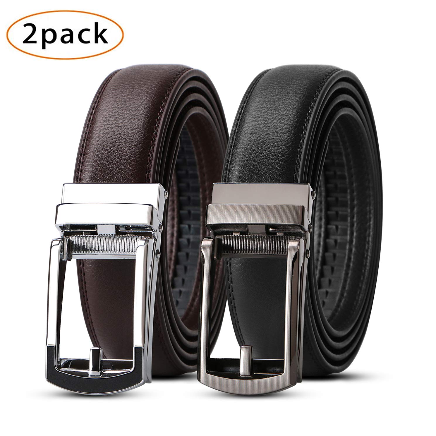 WERFORU 2 Pack Leather Ratchet Dress Belt for Men Perfect Fit Waist