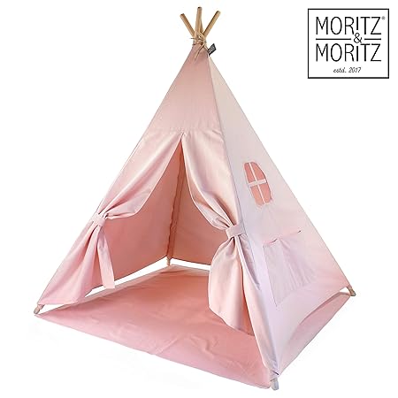 Moritz & Moritz Tipi Zelt für Kinder - Rosa Einfarbig - Kinderzelt Spielzelt Geschenkidee - Mit Bodendecke und Fenster - Für 