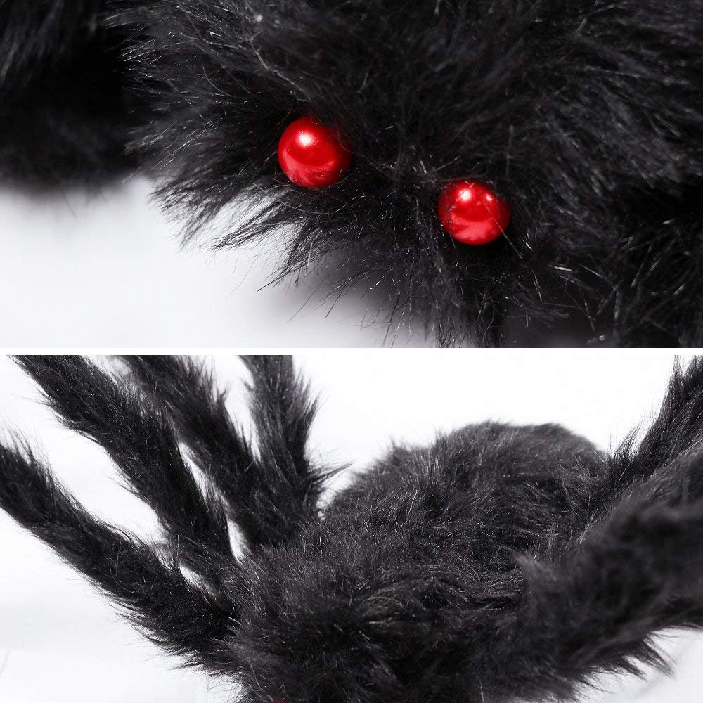 TissueDeep Giant Spider for Halloween Decorations Large Black Hairy Spider with Red Eyes Indoor Outdoor Decor Halloween Decor (5ft)
