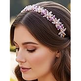 Formery Rhinestone Headband Pink Crystal Headbands Beaded Headpiece Accessories for Women and Girls