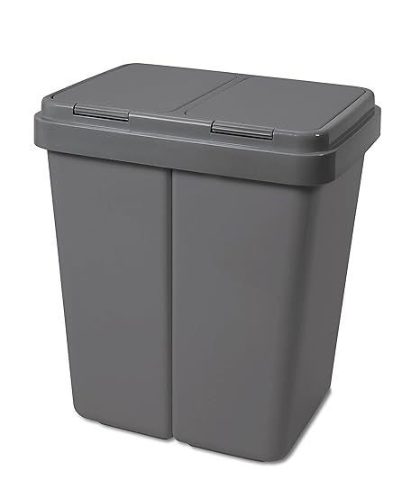 Alpfa Müllbehälter 2 x 30 L Duo Bin GRAU / GRAU NEUE FARBE !!! - Made in Europe INKL. 2 ERSATZFEDERN