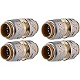 SharkBite Max 1/2 Inch Coupling, Pack of 4, Push to Connect Brass Plumbing Fitting, PEX Pipe, Copper, CPVC, PE-RT, HDPE, UR008A4