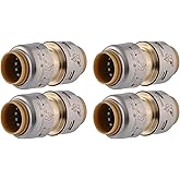 Sharkbite Max 1/2 Inch Coupling, Pack of 4, Push to Connect Brass Plumbing Fitting, PEX Pipe, Copper, CPVC, PE-RT, HDPE, UR00