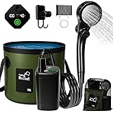 Portable Shower for Camping, 6000mAh Rechargeable Camp Shower Pump with Large Capacity Foldable Bucket, Filtered Shower Head, Outdoor Camp Shower Pump for Hiking, RV, Traveling, Car Washing, Pet Bath