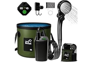 ZAPPYWAY Portable Shower for Camping, 6000mAh Rechargeable Camping Shower with 5.3 Gallons Foldable Bucket, Filtered Shower Head, Outdoor Camp Shower Pump for Hiking, RV, Traveling, Car Washing, Pet Bath