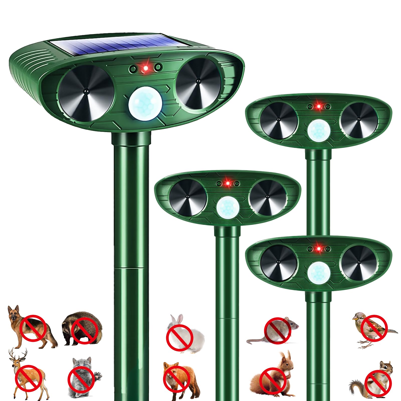 Photo 1 of 4 Pack 2025 Squirrel Fortress Pro Animal Repellent Ultrasonic Outdoor, Solar Repeller with Motion Sensor, Waterproof Dog Skunk Raccoon Rabbit Cat Deer Repellent for Yard Farm