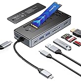 ORICO USB-C Hub with M.2 SSD Enclosure, 8-in-1 USB C Docking Station Fits M.2 NVMe/SATA SSD, 10Gbps, 4K@60Hz HDMI, 100W PD, S