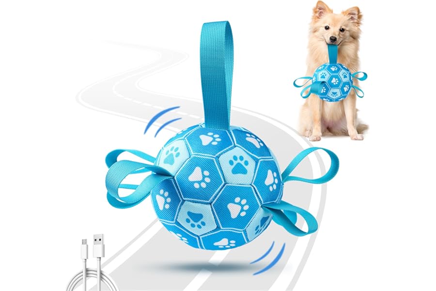 Qraxond Interactive Dog Toys Dog Soccer Ball to Keep Them Busy,Durable Automatic Moving Jumping Dog Balls with Straps for Small/Medium/Large Dogs, USB Rechargeable,Not for Aggressive Chewers