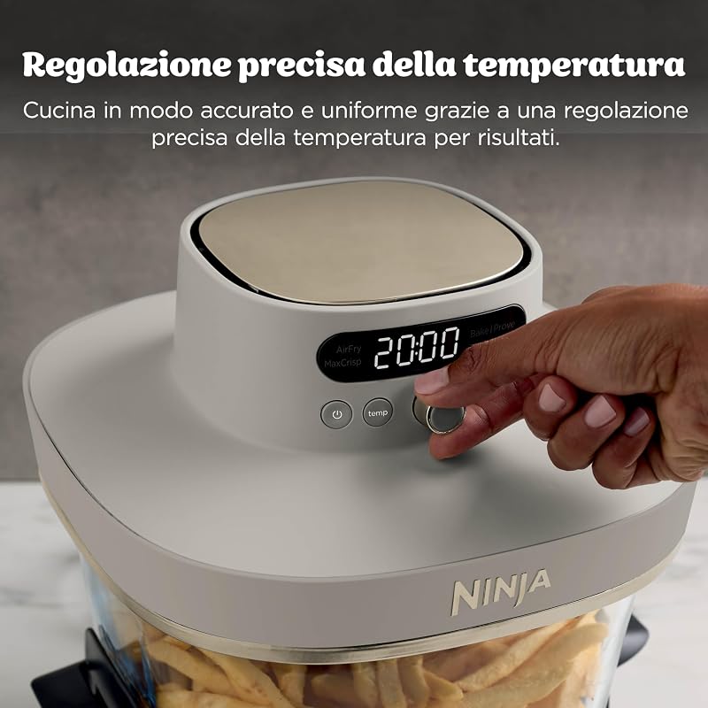 CRISPi PRO, Friggitrice ad Aria in Vetro XL, 5 Funzioni, Beige/Oro