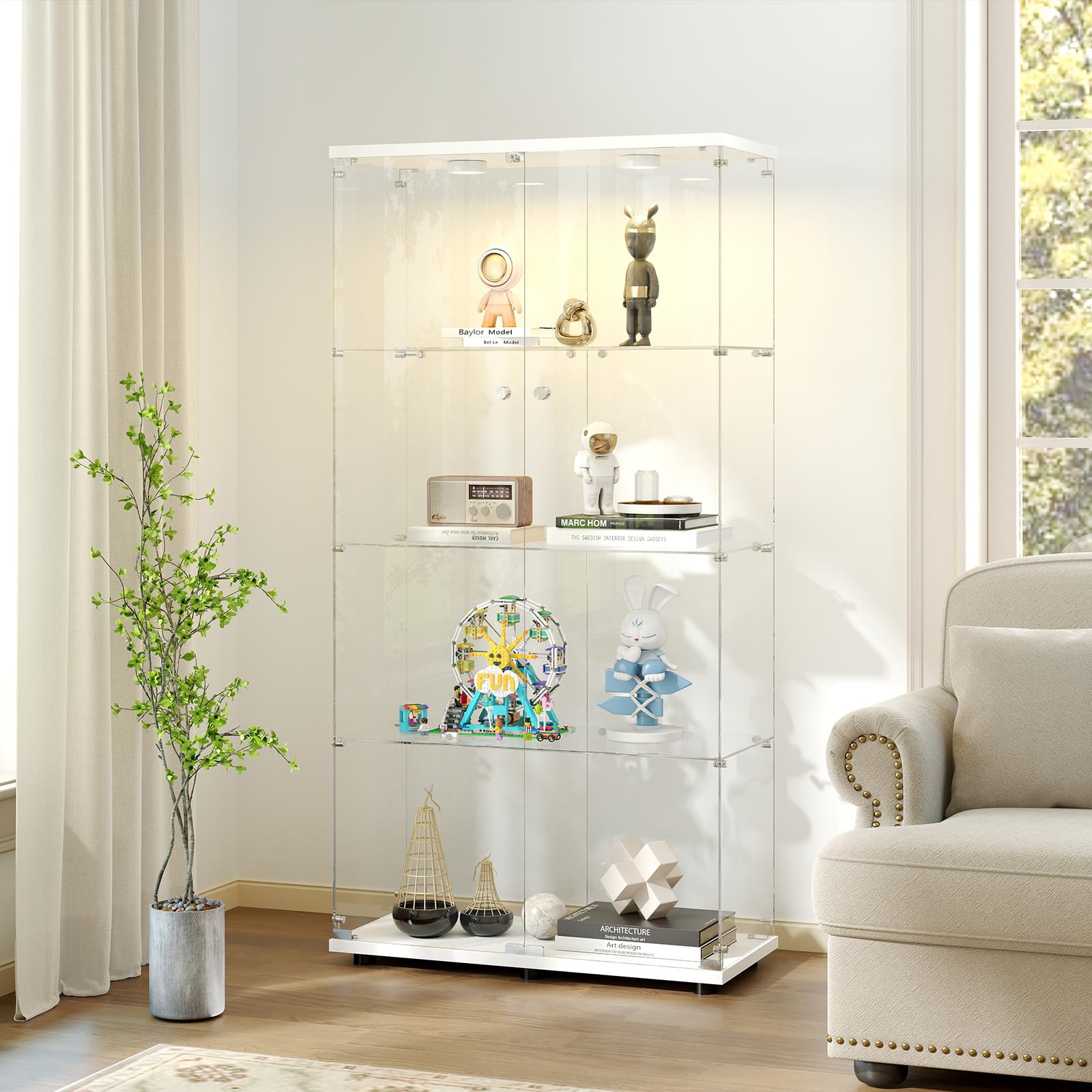 Photo 1 of ***(MISSING PARTS - SELLING AS IS )***
Zevemomo Tempered Glass Display Cabinet with Lights, 4-Tier Curio Cabinet with Glass Doors and Lock, Glass Display Case for Collectibles, for Living Room, Bedroom, Office, Double Door, White